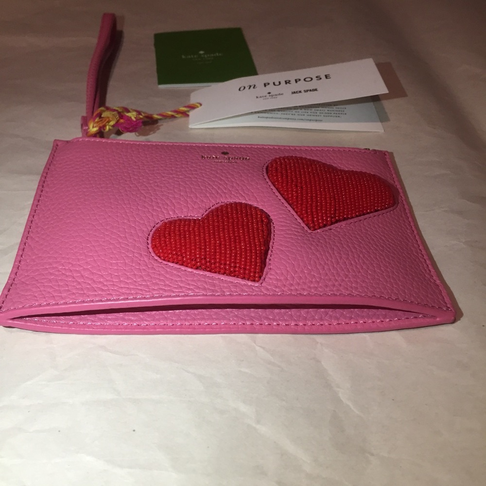Kate spade mini leather pink Wristlet red hearts - Picture 3 of 8